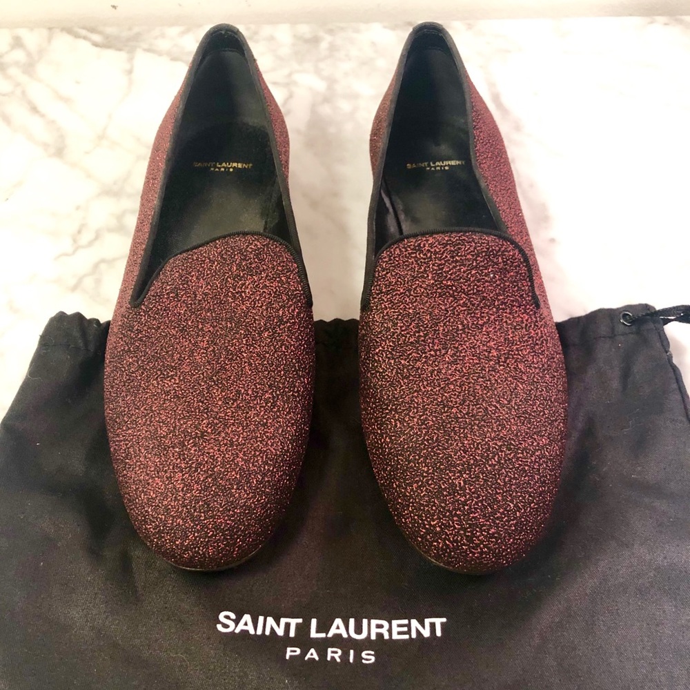Saint Laurent Sz 38.5 Red Leather Smoking Slipper